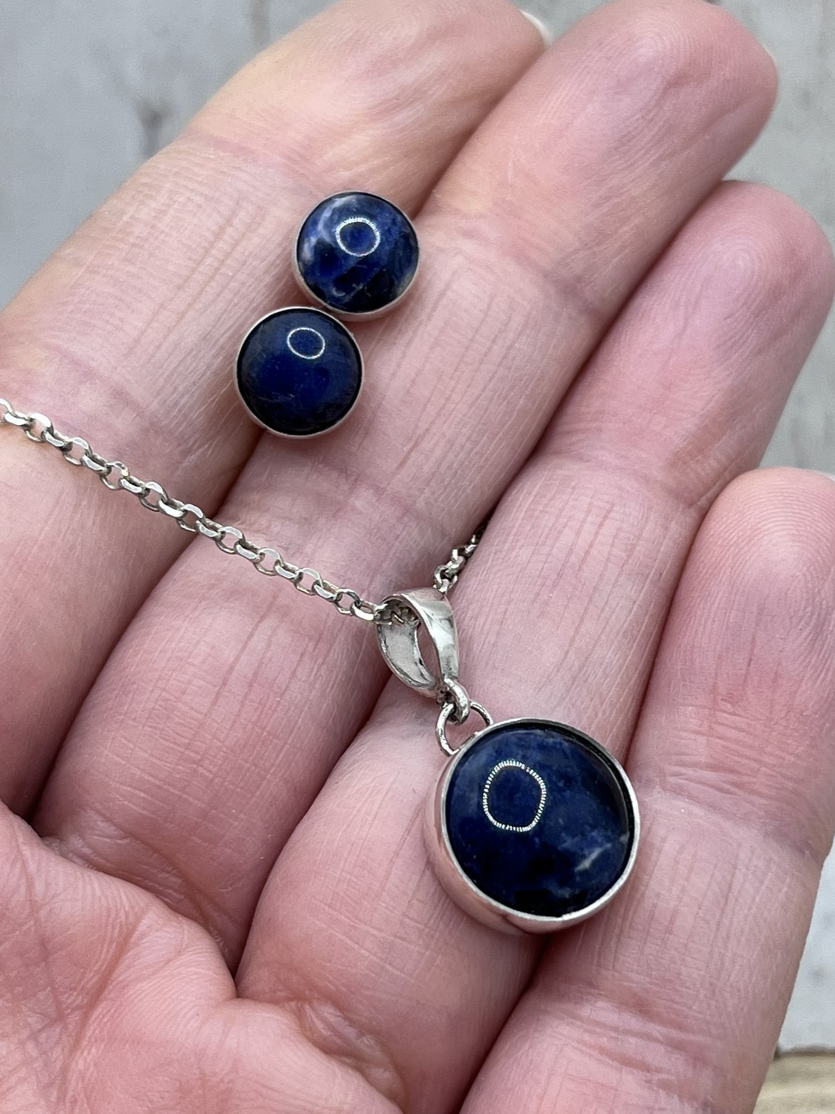 Szodalit ásványos ezüst ékszerszett 