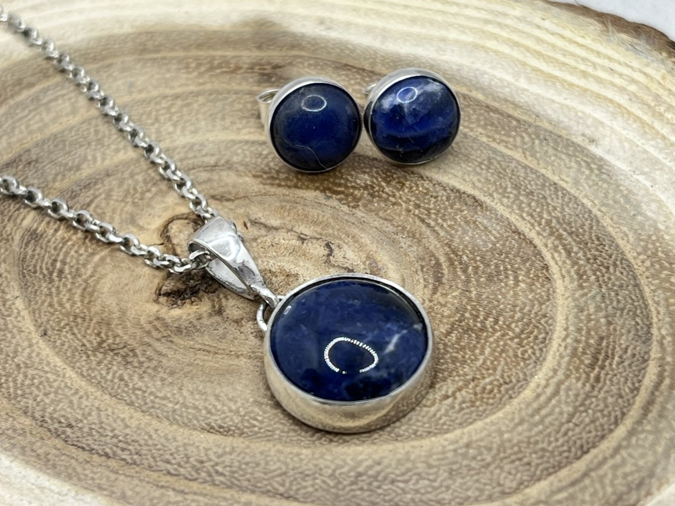 Szodalit ásványos ezüst ékszerszett 